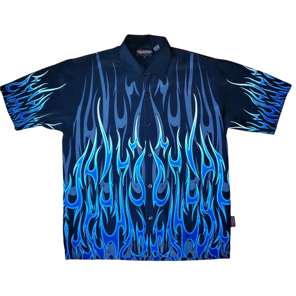 Sapphire Lounge Other - Vtg 90s Sapphire Lounge Blue Flame Pattern Bowling Club Bar Shirt Mens Large